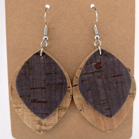 Mini Faux Leather Earrings Cork - Picture 1 of 4
